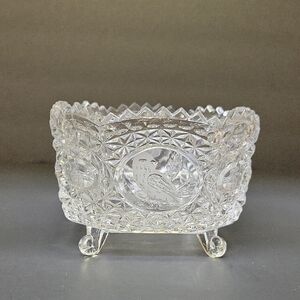 Hofbauer Byrdes Collection Footed Square Clear Pressed Glass Bowl.